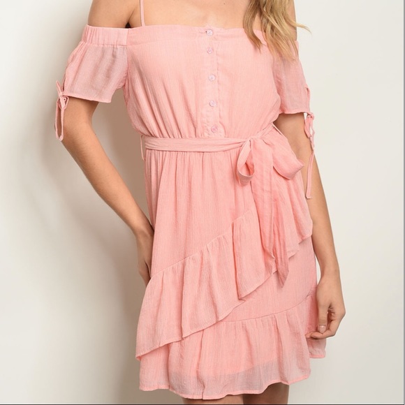 CLEARANCE ‼️PINK BLUSH OFF SHOULDER - DRESS - Picture 2 of 4